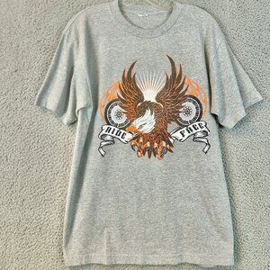 Y2K Biker Motorcycle T Shirt Mens Size Large Eagle & Flames "Ride Free” Logo‎